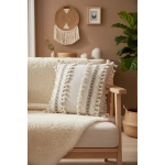 Kalın Dantel Ponponlu Krem Kırlent 2 Adet Kırlent Kılıfı (43 x 43)