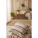 Üç Püsküllü Keten Krem Kırlent 2 Adet Kırlent Kılıfı (35 x 55)