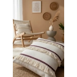 Üç Püsküllü Keten Krem Kırlent 2 Adet Kırlent Kılıfı (35 x 55)