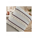 Üç Püsküllü Keten Krem Kırlent 2 Adet Kırlent Kılıfı (35 x 55)