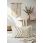 Çoklu Püsküllü Krem Keten Kırlent 2 Adet Kırlent Kılıfı (35 x 55)