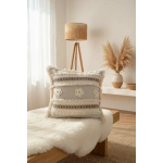 Kalın Dantel Püsküllü ve Motifli Keten Krem Kırlent 2 Adet Kırlent Kılıfı (43 x 43)