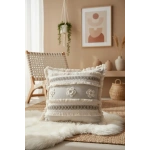 Kalın Dantel Püsküllü ve Motifli Keten Krem Kırlent 2 Adet Kırlent Kılıfı (43 x 43)