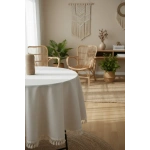 Beyaz Pamuk Keten Yuvarlak Ham Ponponlu Masa Örtüsü