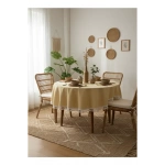 Sarı Keten Ham Ponponlu Yuvarlak Masa Örtüsü