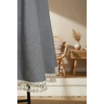 Gri Antrasit Keten Yuvarlak Masa Örtüsü (ham Ponponlu)