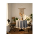 Gri Antrasit Keten Yuvarlak Masa Örtüsü (ham Ponponlu)