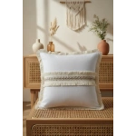 Beyaz Keten Jüt Dantelli Kırlent 2 Adet Kırlent Kılıfı (43 x 43)