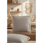 Bej Ponponlu Kırlent 2 Adet Kırlent Kılıfı