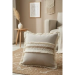 Keten Bej Kalın Dantel Kırlent 2 Adet Kırlent Kılıfı 43 X 43