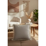 Bej Ponponlu Kırlent 2 Adet Kırlent Kılıfı