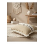 Sarı Keten Kalın Dantel Kırlent 2 Adet Kırlent Kılıfı (43 x 43)