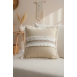 Sarı Keten Kalın Dantel Kırlent 2 Adet Kırlent Kılıfı (43 x 43)