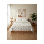 Beyaz Pamuk Keten Çoklu Püsküllü Çift Kişilik Nevresim Takımı (2 Yedek Yastıklı)