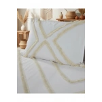 Beyaz Pamuk Keten Çoklu Püsküllü Çift Kişilik Nevresim Takımı (2 Yedek Yastıklı)