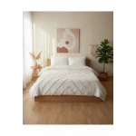 Beyaz Pamuk Keten Çoklu Püsküllü Tek Kişilik Nevresim Takımı (1 Yedek Yastıklı)