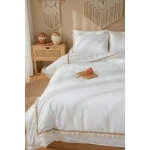 Beyaz Ponponlu %100 Pamuk Tek Kişilik Nevresim Takımı