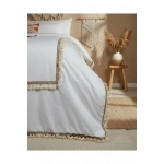 Beyaz Ponponlu %100 Pamuk Tek Kişilik Nevresim Takımı