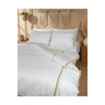 Beyaz Ponponlu %100 Pamuk Çift Kişilik Nevresim Takımı