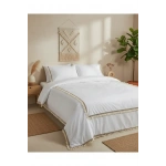 Beyaz Ponponlu %100 Pamuk Çift Kişilik Nevresim Takımı