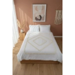 Beyaz Pamuk Keten Çift Kişilik Mozaik Ponponlu (yedek Yastıklı) Nevresim Takımı