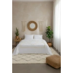 Beyaz Pamuk Keten Çift Kişilik Mozaik Ponponlu (yedek Yastıklı) Nevresim Takımı