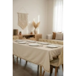 Bej Pamuk Keten Jüt Dantelli Masa Örtüsü