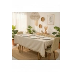 Bej Pamuk Keten Jüt Dantelli Masa Örtüsü