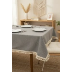 Gri Antrasit Pamuk Keten Ham Ponponlu Masa Örtüsü