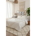 Ham Keten Baklava Desen Ponponlu Çift Kişilik Nevresim Takımı