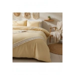 Sarı Renkli Pamuk Çift Ponponlu Tek Kişilik Nevresim Takımı(YEDEK YASTIKLI)