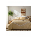 Sarı Renkli Pamuk Çift Ponponlu Tek Kişilik Nevresim Takımı(YEDEK YASTIKLI)