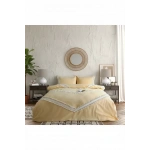 Sarı Renkli Pamuk Çift Ponponlu Tek Kişilik Nevresim Takımı(YEDEK YASTIKLI)