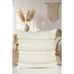 Özel Tasarım Jütlü Püsküllü Keten Krem Kırlent 2 Adet Kırlent Kılıfı ( 45 X 45)