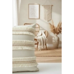 Özel Tasarım Jütlü Püsküllü Keten Krem Kırlent 2 Adet Kırlent Kılıfı ( 45 X 45)