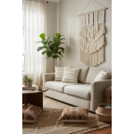 Özel Tasarım Jütlü Püsküllü Keten Krem Kırlent 2 Adet Kırlent Kılıfı ( 45 X 45)