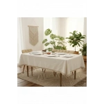 Organik Ham Keten Krem Jüt Dantelli Masa Örtüsü