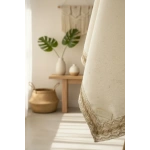 Organik Ham Keten Krem Jüt Dantelli Masa Örtüsü