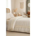 Ham Keten Krem Ponponlu Tek Kişilik Nevresim Takımı(YEDEK YASTIKLI)