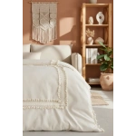 Ham Keten Krem Ponponlu Tek Kişilik Nevresim Takımı(YEDEK YASTIKLI)