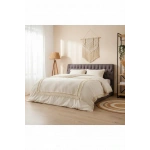 Ham Keten Krem Ponponlu Çift Kişilik Nevresim Takımı