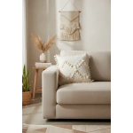 Özel Tasarım Çapraz Ponponlu Tekli Keten Krem Kırlent 2 Adet Kırlent Kılıfı (45X55)