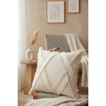 Özel Tasarımkare Çapraz Kokoş Tekli Keten Krem Kırlent 2 Adet Kırlent Kılıfı (43 x 43)