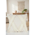 Özel Tasarımkare Çapraz Kokoş Tekli Keten Krem Kırlent 2 Adet Kırlent Kılıfı (43 x 43)