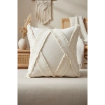 Özel Tasarımkare Çapraz Kokoş Tekli Keten Krem Kırlent 2 Adet Kırlent Kılıfı (43 x 43)