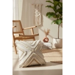 Özel Tasarım Çoklu Püsküllü Motifli Keten Krem Kırlent 2 Adet Kırlent Kılıfı (43 x 43)