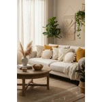 Özel Tasarım Çoklu Püsküllü Motifli Keten Krem Kırlent 2 Adet Kırlent Kılıfı (43 x 43)