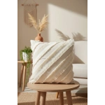 Özel Tasarım Çapraz Çift Püsküllü Keten Krem Kırlent 2 Adet Kırlent Kılıfı (43 x 43)