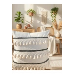 Özel Tasarım Siyah Şeritli Keten Krem Kırlent 2 Adet Kırlent Kılıfı