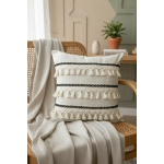 Özel Tasarım Siyah Şeritli Keten Krem Kırlent 2 Adet Kırlent Kılıfı